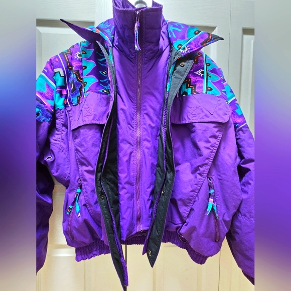 Vtg St John's Bay Women's Purple Wind Breaker Ski  Jacket Tribal Medium 80s-90s - Picture 3 of 14